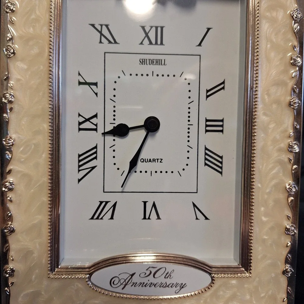 Happy 50th Wedding Anniversary Quartz Enameled‎ Table Clock Golden Gift Present